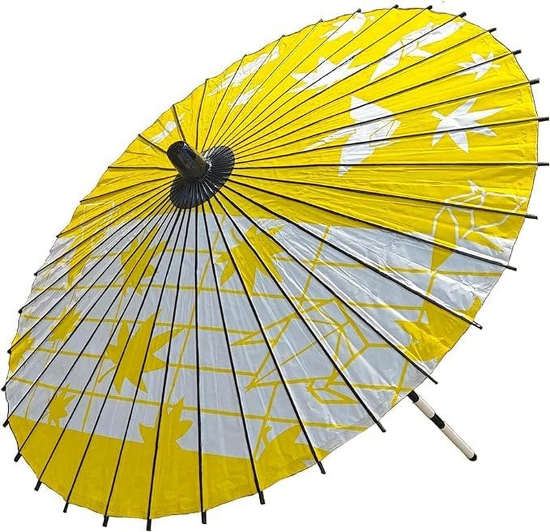 山本竹細工屋 （YAMAMOTOTAKIZAYIKUYA) Japanese Style Folding Umbrella with Handle for Dancing or Photography Yellow Folded Crane