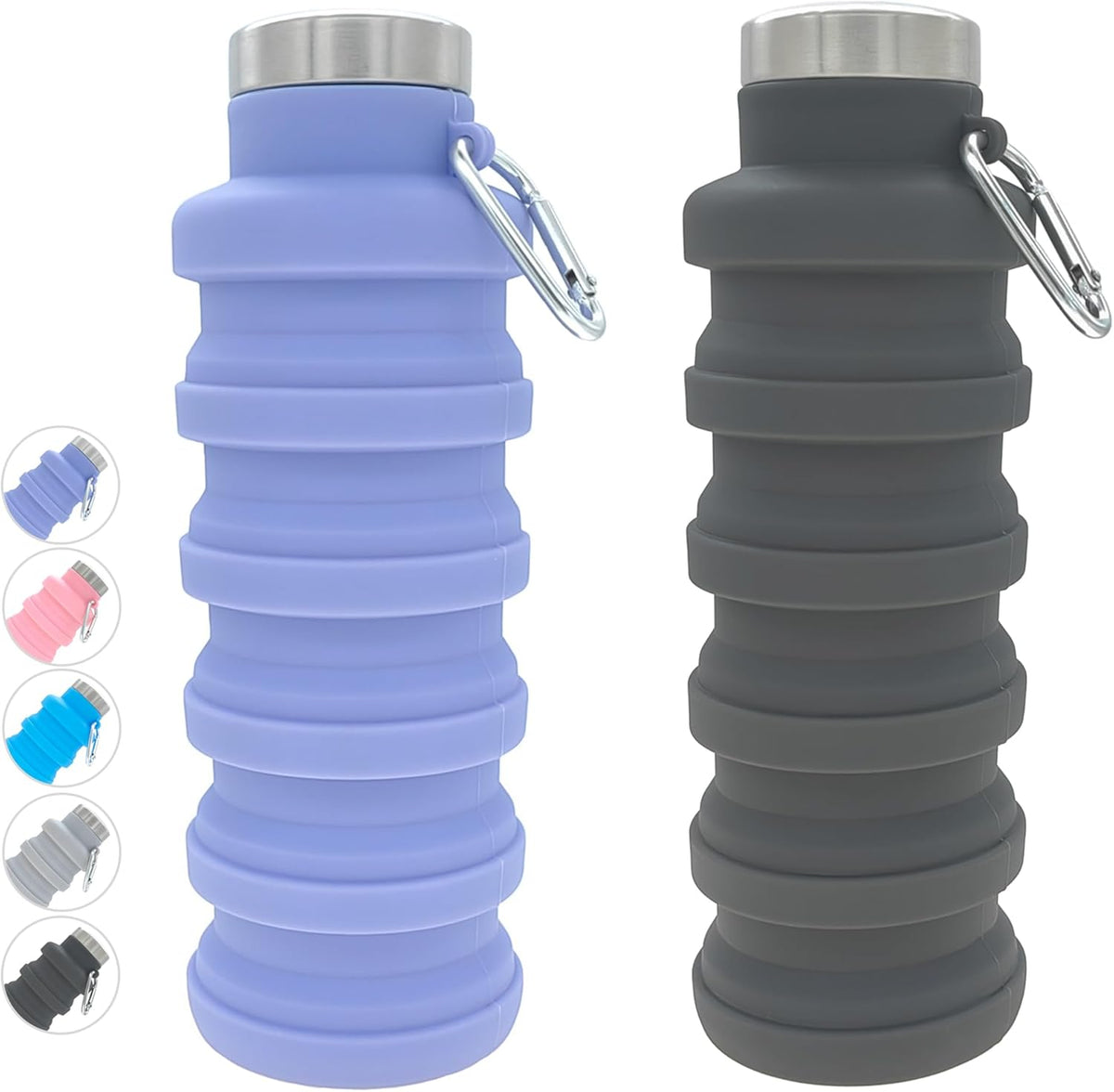 YCT Collapsible Water Bottle - 17oz Portable Silicone Bottle for Travel, Gym & Hiking | Purple & Black