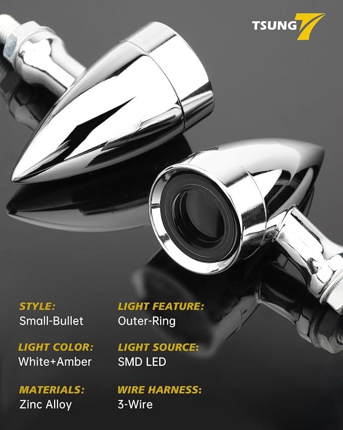 TSUNG Universal Motorcycle LED Turn Signals Lights Small Bullet Front Rear