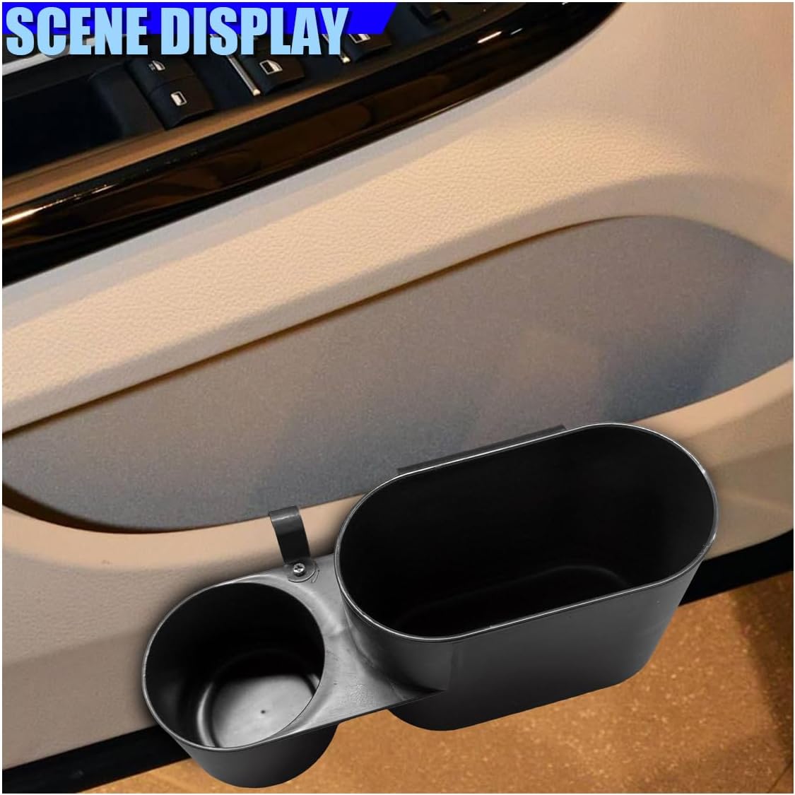 Craedli Car Trash Can with Lid, Leakproof Hanging Garbage Can Car Door Trash Bin with Cup Holder, Multipurpose Auto Interior Back Seat Storage Organizer for Home, Office (Black)