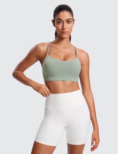 CRZ YOGA Butterluxe Y-Back Sports Bra for Women - Padded Low Impact Workout Top in Spaghetti Strap Design