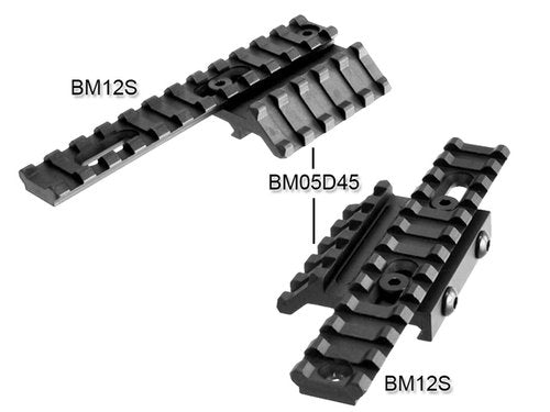 Lion Gears BridgeMount® Low Profile Tactical Picatinny/Weaver 45 Degree Pro Mount, 2.16" Long with 5 Slots, BM05D45