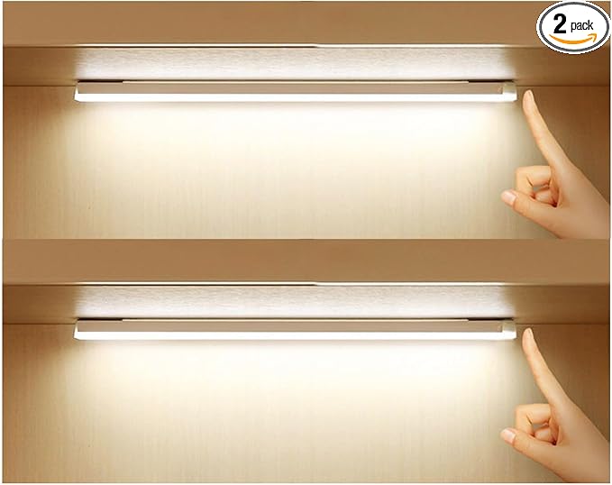 Under Cabinet Lighting 20 Inch, Rechargeable Motion Sensor Light with Stepless Dimming, Daylight White 6000K LED, USB-C Magnetic Closet Light for Kitchen, Stairs, Wardrobe (2 Packs)