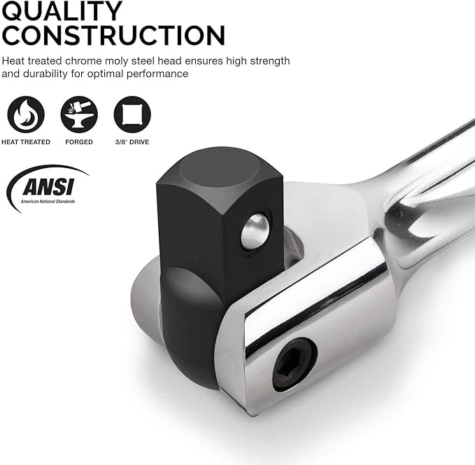 Neiko 00339A 3/8-Inch-Drive Premium Breaker Bar, 12 Inches Long, Nut Breaker Bar, 180-Degree Flex Cr-Mo Head with Cr-V Steel Construction