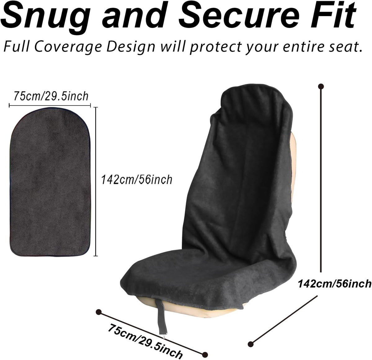 Sweat Towel Car Seat Cover Protector Front Seats for Gym Workout, Running, Swimming, Beach and Hiking, Waterproof Universal Seat Cover for Car, Trucks, Van & SUV (2, Pure Black, Front)