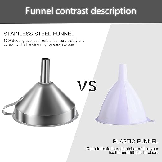 Stainless Steel Funnels for Kitchen Use, Kitchen Metal Funnel Set with Strainer Stainless Steel Funnels for Filling Bottles, Food Grade Funnel Set of 3 Transfer for Liquids Spices