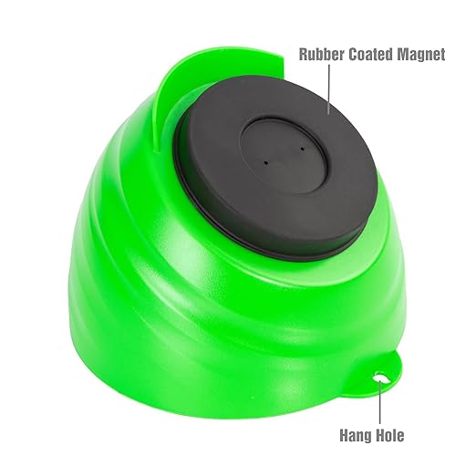 OEMTOOLS 25115 Green Magnetic Nut Cups, 2 Pack, Each Curved Magnetic Parts Tray Holds Up to 5 Pounds, Attaches To Metal Surfaces, Multi-Use Nuts And Bolts Organizer Set Made From Durable ABS Plastic