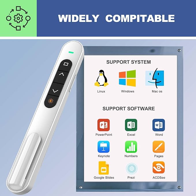 QUI Presentation Clicker with Volume Control, 2.4GHz USB Wireless Presenter