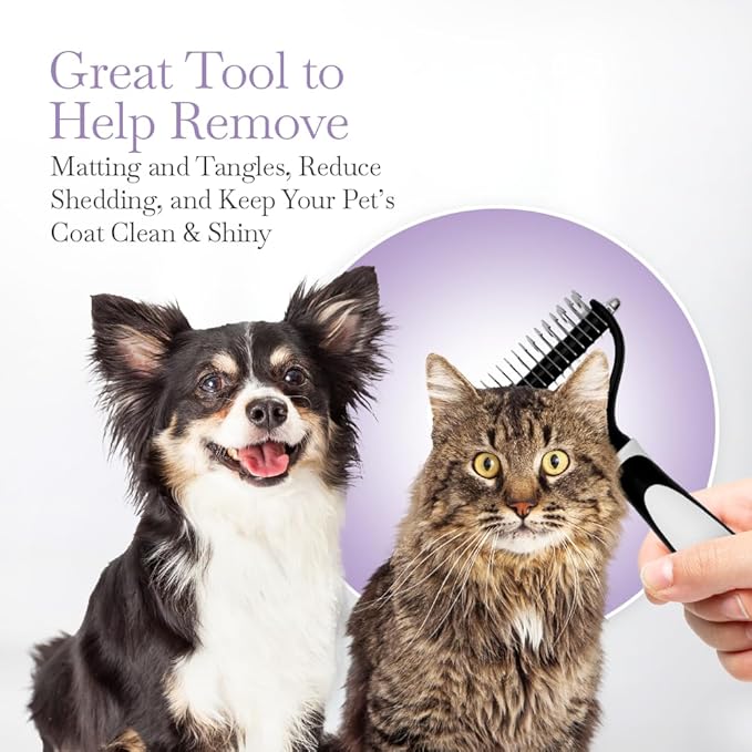 Fuller Brush Dual-Head Dematting Pet Comb - Stainless Steel Teeth with Slightly Sharp Edges - 7 Narrow-Gap & 9 Wider-Gap on Other Side - Use to Remove Stubborn Fur & For Grooming Dogs & Cats