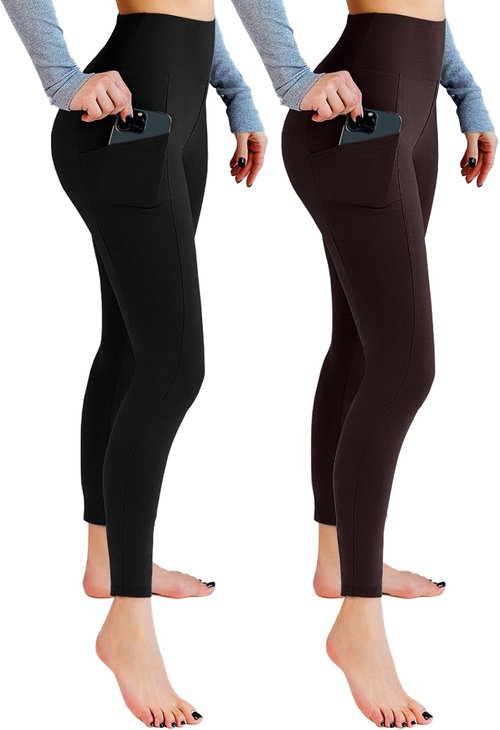 Leafigure High Waisted Leggings with Pockets - Soft Yoga & Gym Wear | 2 Pack