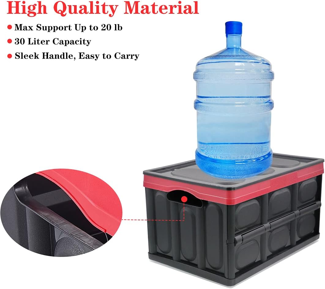 GUOZI 30 Liter Collapsible Storage Bin with Lid, Durable Plastic Folding Storage Crate, Stackable Storage Box Organizer Container for Keepsake Toy Photos Office Nursery Wardrobe Bookshelf etc.