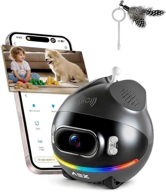 AEZ Robot Camera on Wheels 1080P Dual Lens, Indoor Movable Security Camera