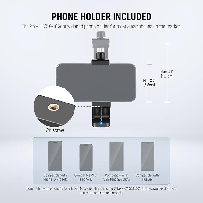 NEEWER Basic Phone Tripod for iPhone & Camera w/Remote & Phone Holder, Portable