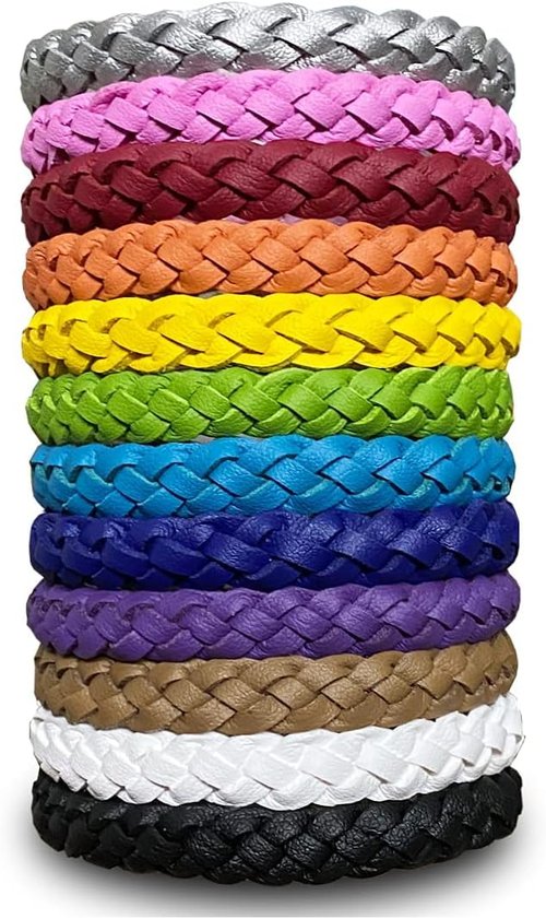 12 Pcs Leather Mosquito Repellent Bracelets, Solid Color Individually Wrapped Soft Leather Insect & Bug Repellent Wrist Bands for Kids & Adults Outdoor Camping Fishing Traveling