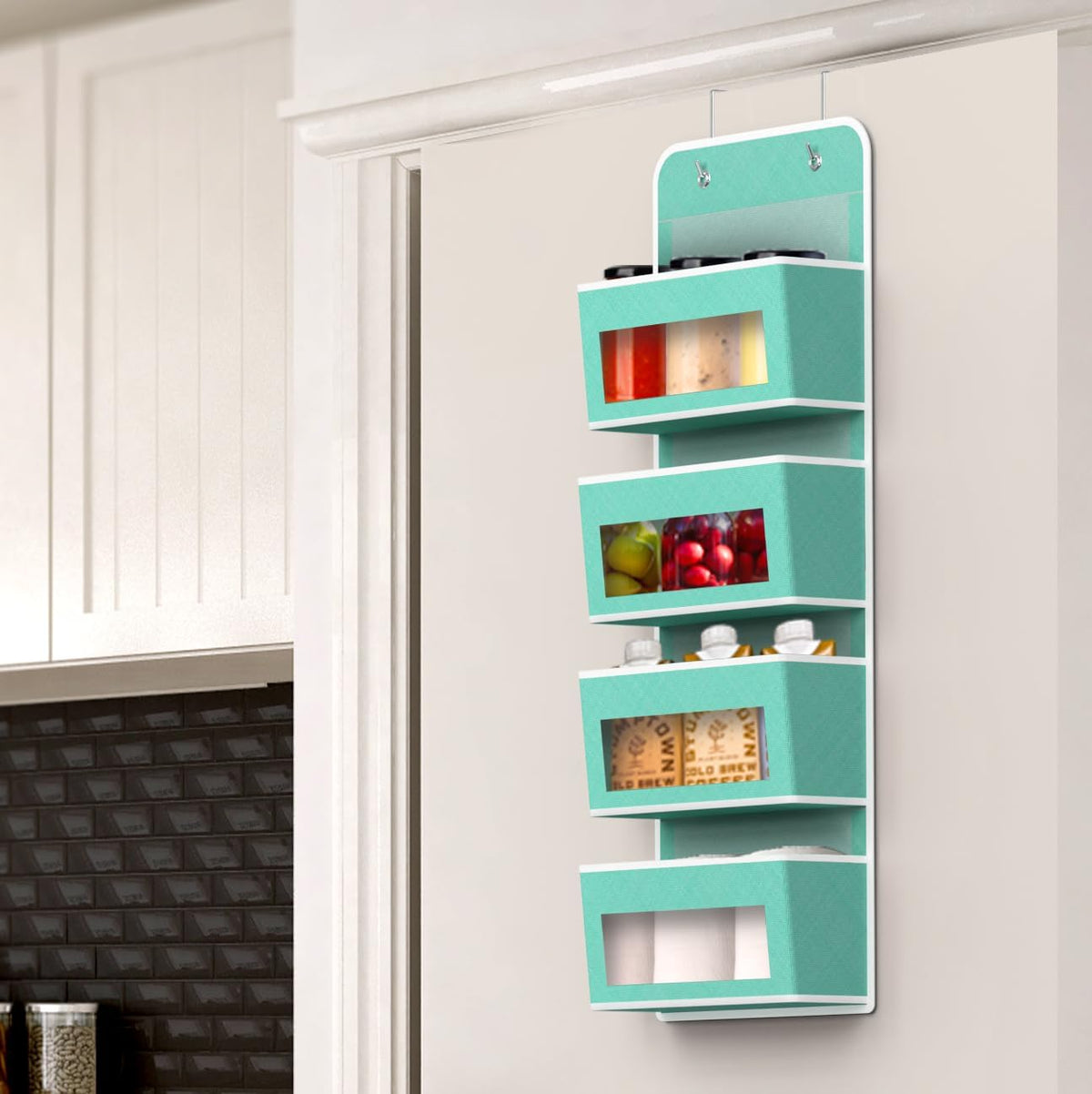 Simple Houseware 4 Clear Window Pocket Over Closet Door Storage Hanging Organizer for Bedroom, Bathroom, Pantry, Turquoise