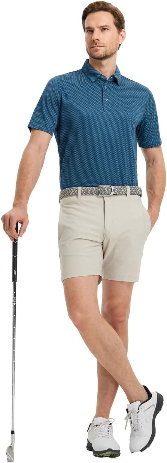 M MAELREG Golf Shirts for Men Moisture Wicking Jacquard Breathable Performance Dry Fit Collared Mens Polo Shirts Short Sleeve