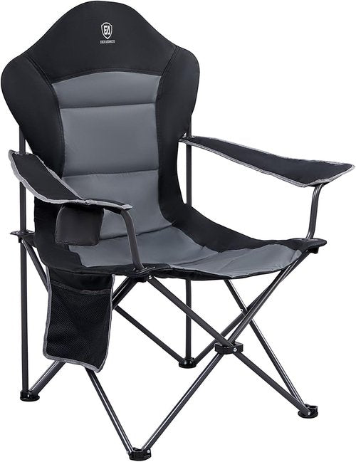 Ever Advanced Folding Camping Chair - High Back Padded Oversized Portable Lawn Chairs | Lightweight Steel, Black (2 Pack)