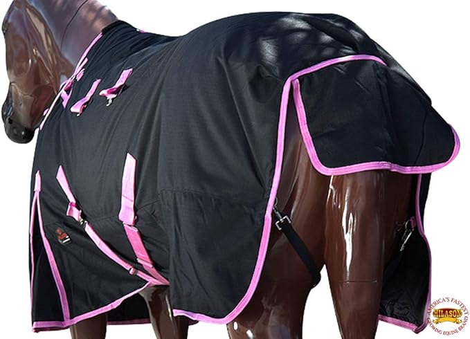 Black with Pink Trims 84 Inch HILASON 1200D Winter Waterproof Poly Horse Turnout Blanket Belly Wrap