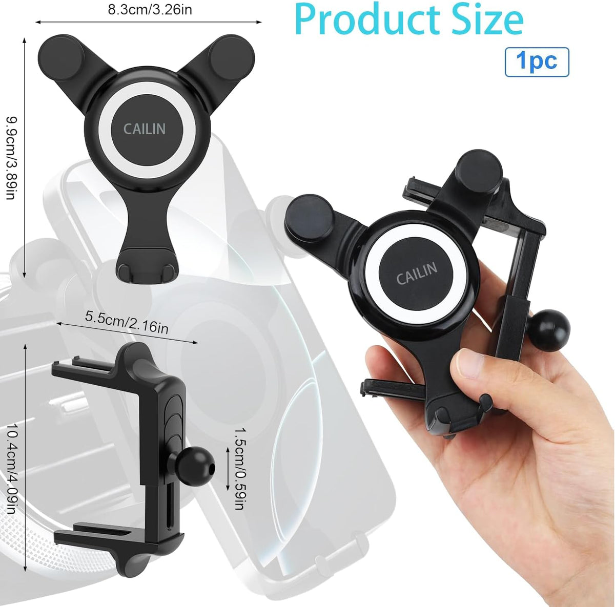 ICAILIN Car Phone Holder Mount for Round Air Vent, Universal Circular Vent Cell Phone Mount Compatible with Mercedes Benz A/B/C/E/S/GLC Class, Jeep Wrangler, Mini Cooper, Fits iPhone & Samsung