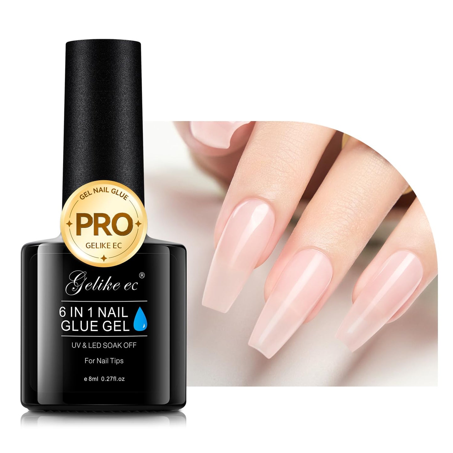 Gelike Ec Pink Nail Glue Gel - 6 In 1 Sheer Baby Pink Nail Glue Nail Polish For Clear Acrylic Nail French Manicure,Long Lasting