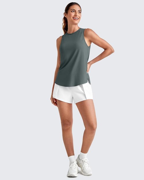 G4Free Athletic Workout Tank - Loose Sleeveless High Neck Summer Shirt for Women | Gray, XL