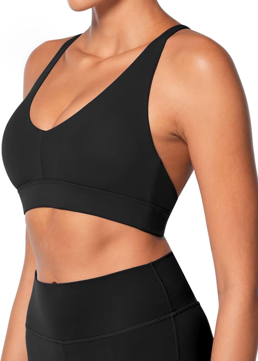 Sunzel V Neck Strappy Sports Bra - Criss Cross Back Yoga Top with Removable Cups | Padded for Comfort