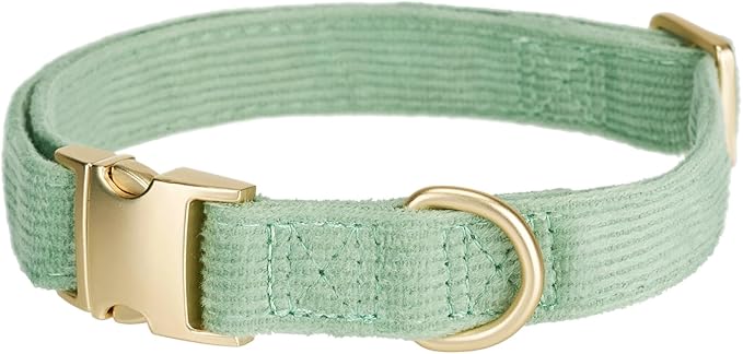Soft Cotton Dog Collar with Metal Buckle Adjustable Heavy Duty Comfy Corduroy Collars for Small Medium Large Dogs,Grass Green,Medium
