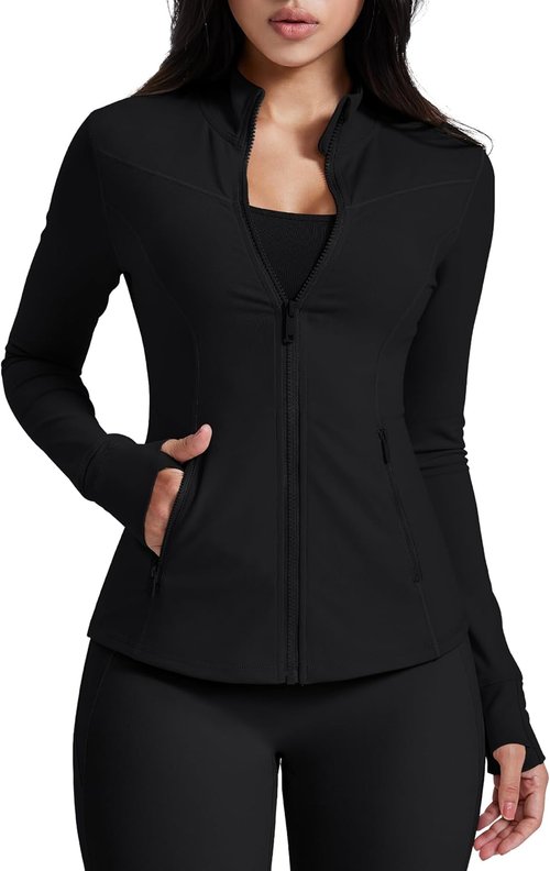 AVGO Women's Running Jacket - Lightweight Slim Fit Zip-Up Athletic Top with Pockets & Thumb Holes