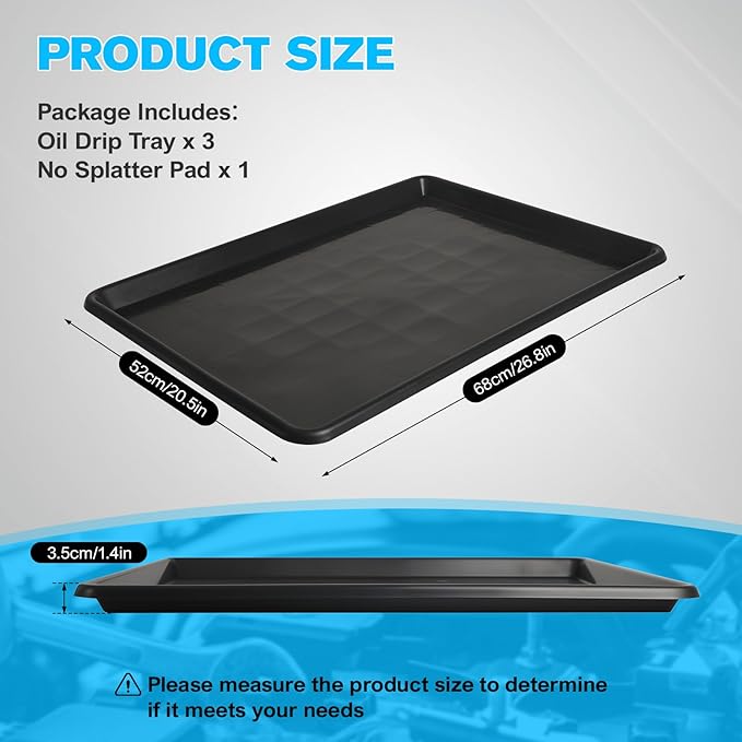 3-Pack Oil Drip Pan for Under Car – 26.8"x20.5" Large Flexible Oil Trays with Spill Mat, Reusable Car Oil Drain Pan, Heat Resistant Floor Catcher for Auto & Home Use