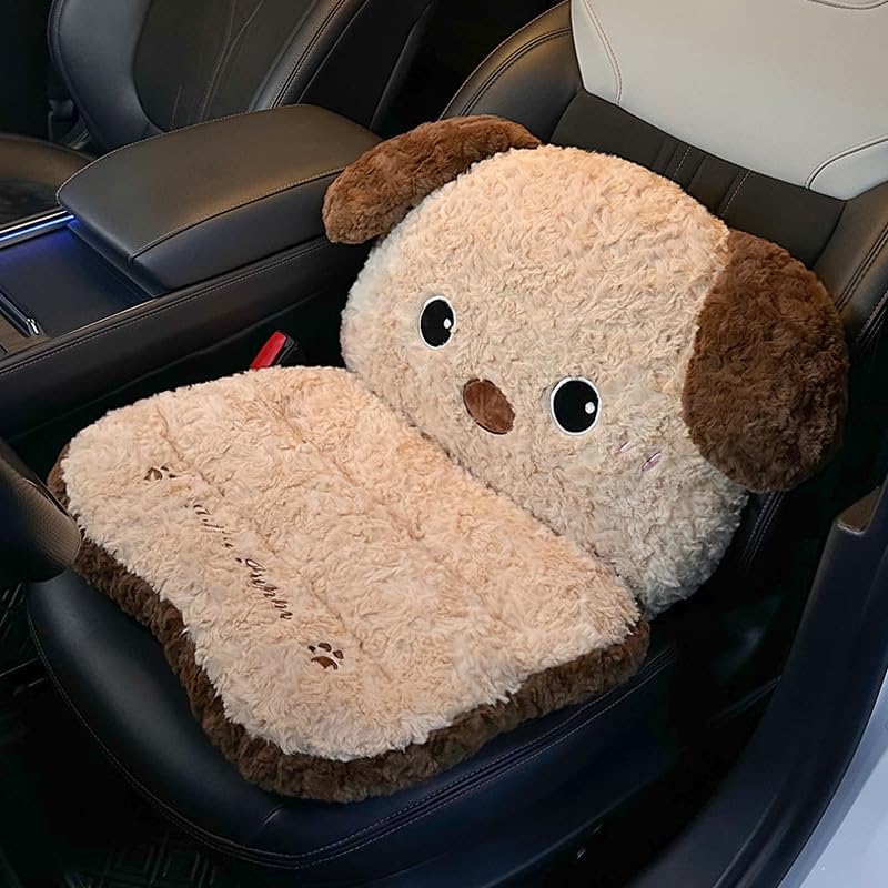 Cute Car Seat Cushion with Back Cartoon Plush Lumbar Support Pillow for Driving Seat Desk Chair Cushions for Cars Office Playroom Gaming Accessories Room Bedroom Decor
