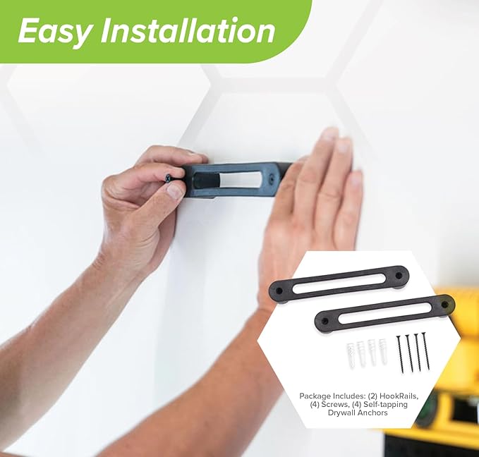 AV1 Hook Rail Strap Organizer (2-Pack) – Low Profile Tie Down, Ratchet & Bungee Cord Storage for Garage, Workshop, Home or Enclosed Trailer – Made in USA – Backed by Our Guarantee!