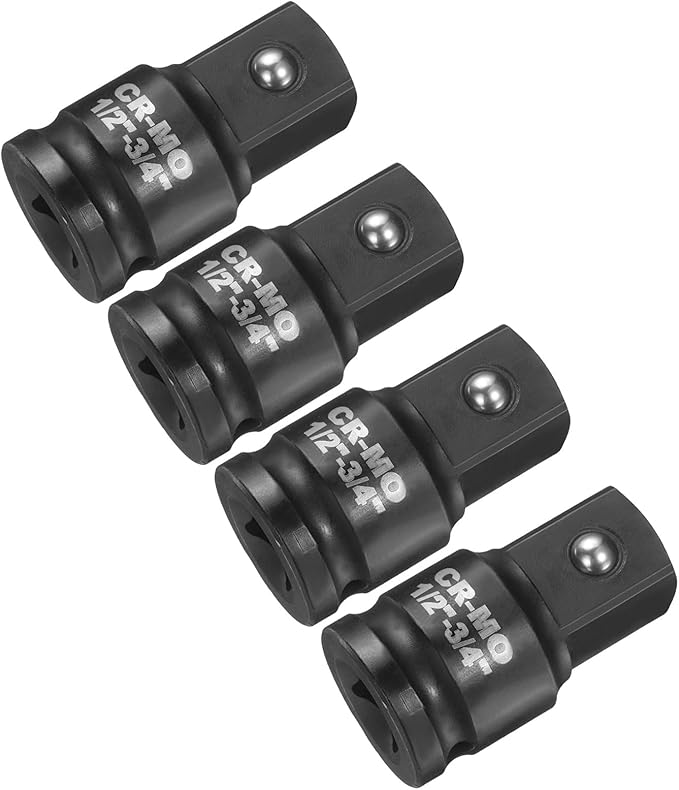 HARFINGTON 4pcs Impact Socket Adapter 1/2" Female to 3/4" Male Square Drive Increaser Standard SAE CR-MO Steel Converter Impact Driver Ratchet Wrench Breaker Bar Conversion, Black
