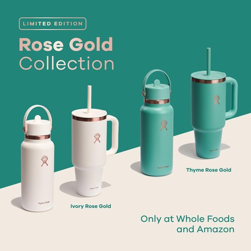 Hydro Flask Travel Tumbler - Insulated Stainless Steel with Handle & Straw | 40 Oz Ivory Rose Gold