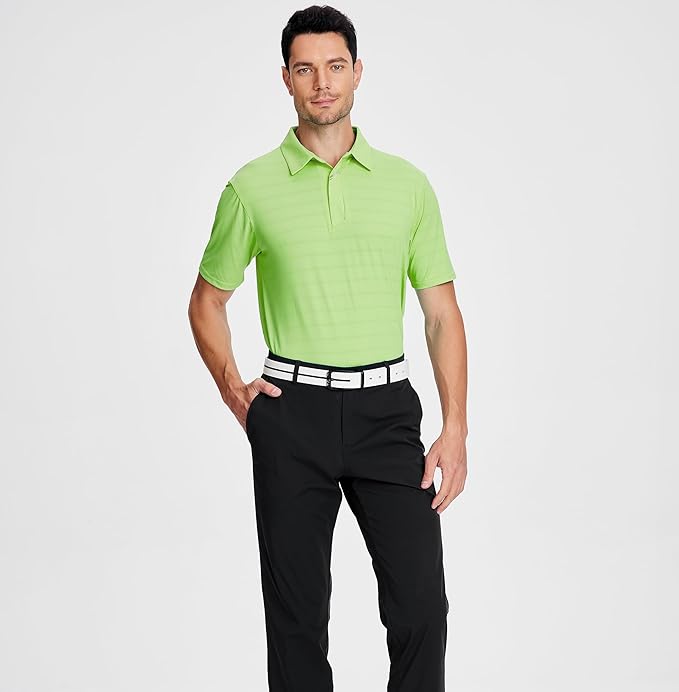 Esabel.C Jacquard Golf Shirts for Men Moisture Wicking Short Sleeve Performance Dry Fit Active Mens Polo Shirts