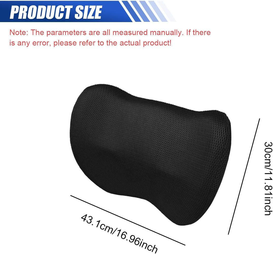 Car Lumbar Support Pillow, Breathable Memory Foam Car Seat Back Cushion for Comfortable Driving, Universal Auto Interior Rest Pillow for Home, Office, Wheelchair (Black)