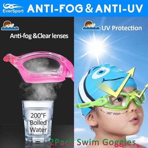 EverSport Kids Swim Goggles - Anti-Fog & UV Protection | Pack of 2 for Ages 4-16