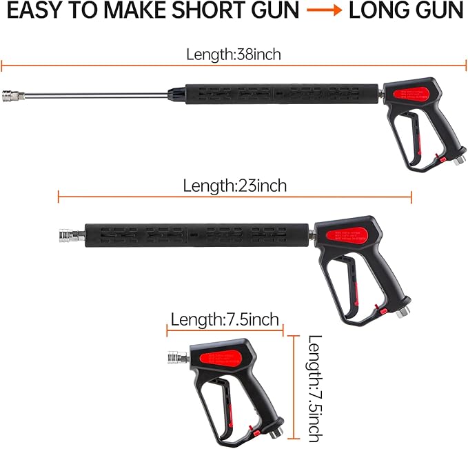 AURORA CAR Pressure Washer Gun, 4000PSI High Pressure Washer Gun with Replacement Wand Extension, Power Washer Gun with 3/8'' Quick Plug, M22-14mm/15mm Fittings, 5 Nozzle Tips, 40 Inch