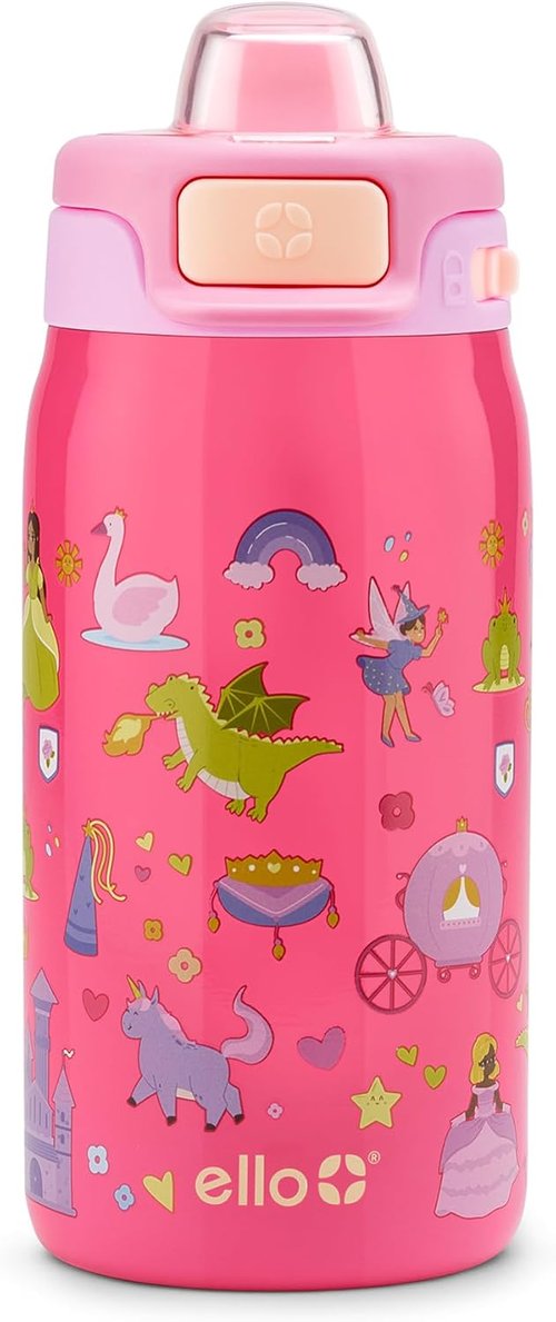 Ello Kids 12oz Pop & Fill Water Bottle - Quick Fill Lid, Double-Wall Insulated, Leak Proof, BPA Free | Royal Palace