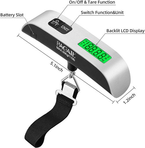 BAGAIL Digital Luggage Scale - 110lbs Capacity with Backlit LCD Display | Portable Travel Weighing Tool