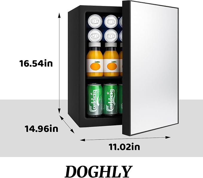 DOGHLY 0.95 Cu.Ft Mini Fridge Mirror Door, 24 Cans Beverage Refrigerator | Beauty Skincare Fridge with Temperature Control, Removable Shelf, Small Makeup Cooler for Bedroom, Dorm, Office