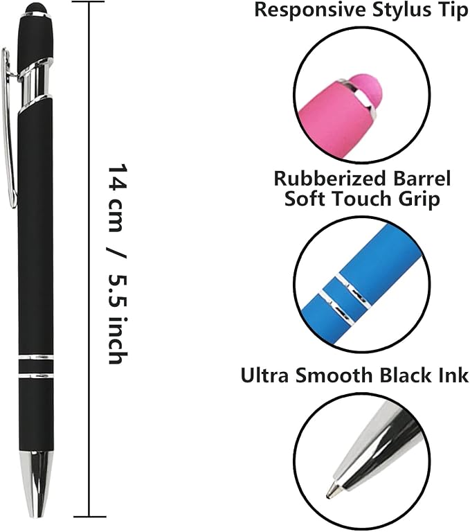 Oddmoal Ballpoint Pen with Stylus Tip, Soft Touch Click Metal Pen, 1.0mm Medium