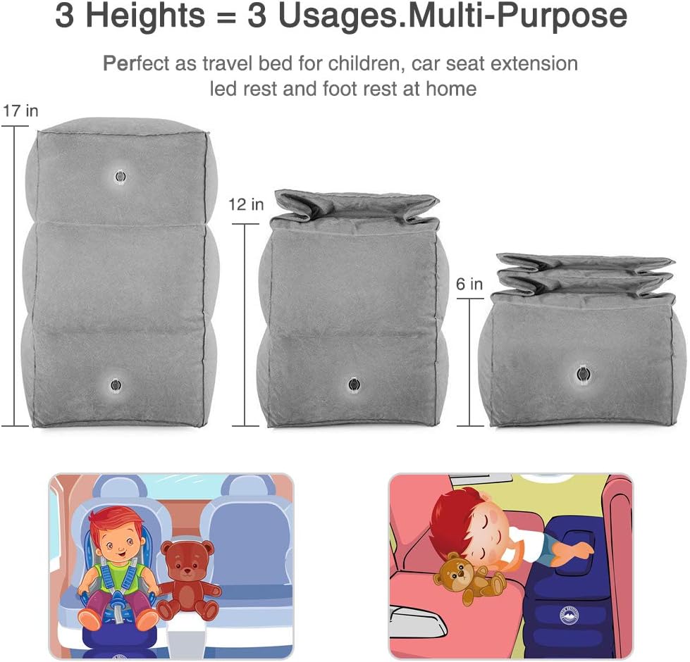Inflatable Foot Rest Pillow Airplane Travel Kids Grey (2 Pack)