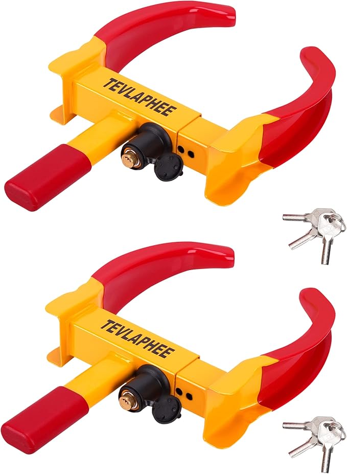 Tevlaphee Wheel Lock Set,Trailer Security Adjustable Anti Theft Trailer Wheel Lock for Car Camper Trailers SUV Boat Motorcycle Great Deterrent 2 Packs 6 Alike Keys