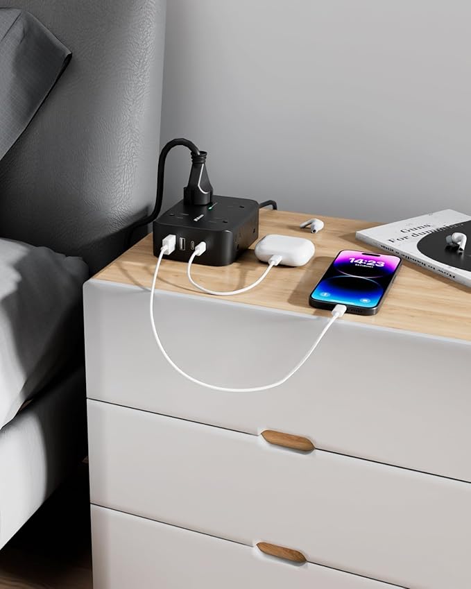 25FT Extension Cord - 8 Outlets Surge Protector Power Strip with USB Ports, Heavy-Duty Braided Extension Cord with Multiple Outlets, Flat Plug, Circuit Breaker, Charging Station Overload Protection