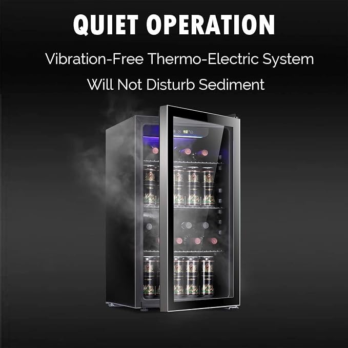 Antarctic Star Wine Cooler Cabinet Beverage Refrigerator 3.2cu.ft Black | 26 Bottle 130 Can capacity for wine, beer and soda, Clear Glass Door, Quiet, Digtal temp control, for home, office and bar