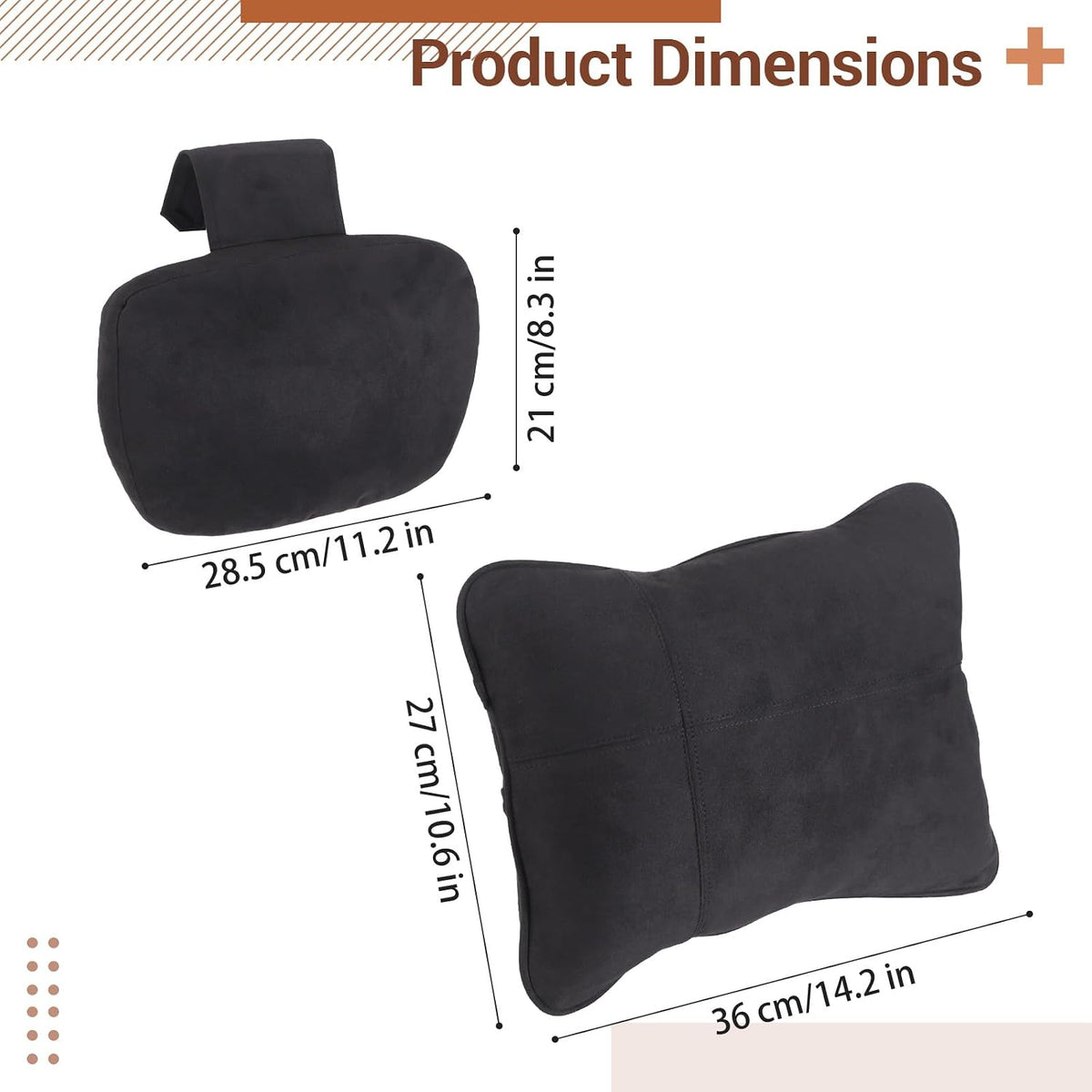 2 PCS Car Pillow Set, Soft Suede Car Neck Support Pillow and Back Cushion, Soft Ergonomic Headrest Lumbar Cushion with 2-Way Straps for Pressure Comfort, Driving Seat, Office