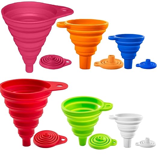 Kitchen Funnel Set of 6,Large Medium and Small,2025 Upgrade Silicone Kitchen Gadgets Accessories Food Grade Collapsible Funnels for Kitchen Use Filling Bottles Liquid Powder Transfer