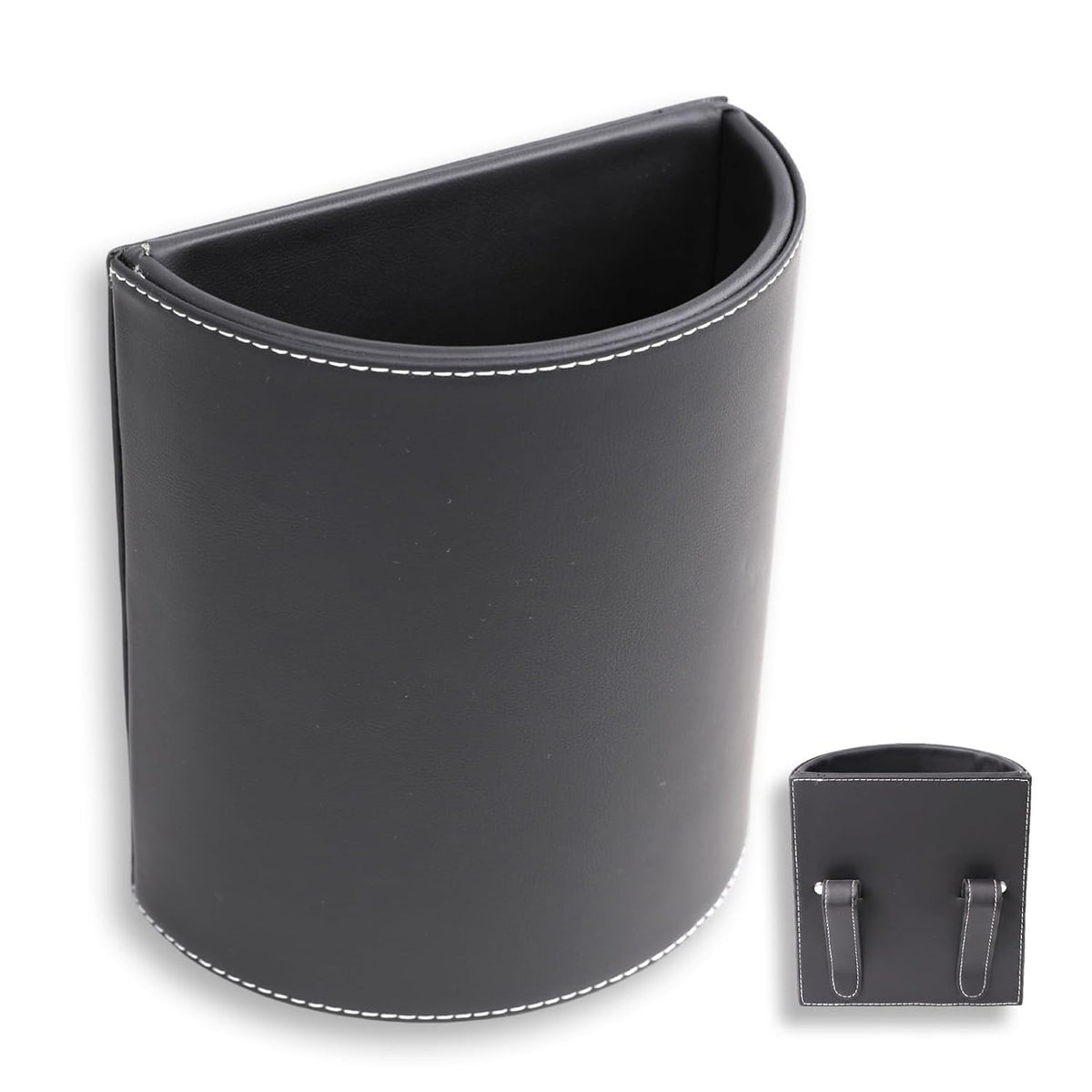 Car Trash Can,Leakproof Leather Car Garbage Can with Hanging Hooks,Waterproof Automotive Trash Bin,Portable & Multi-Purpose Vehicle Garbage Cans for Cars,SUV & Truck,Easy to Clean (Black)