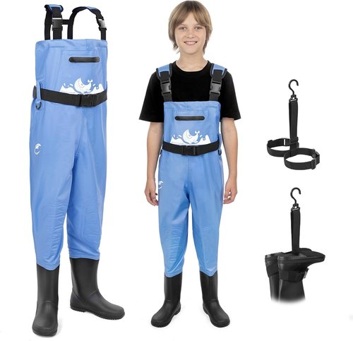 Calamus WaveWalker Kids' Chest Waders - 100% Waterproof Youth Fishing Gear with PVC Boots & Knee Pads
