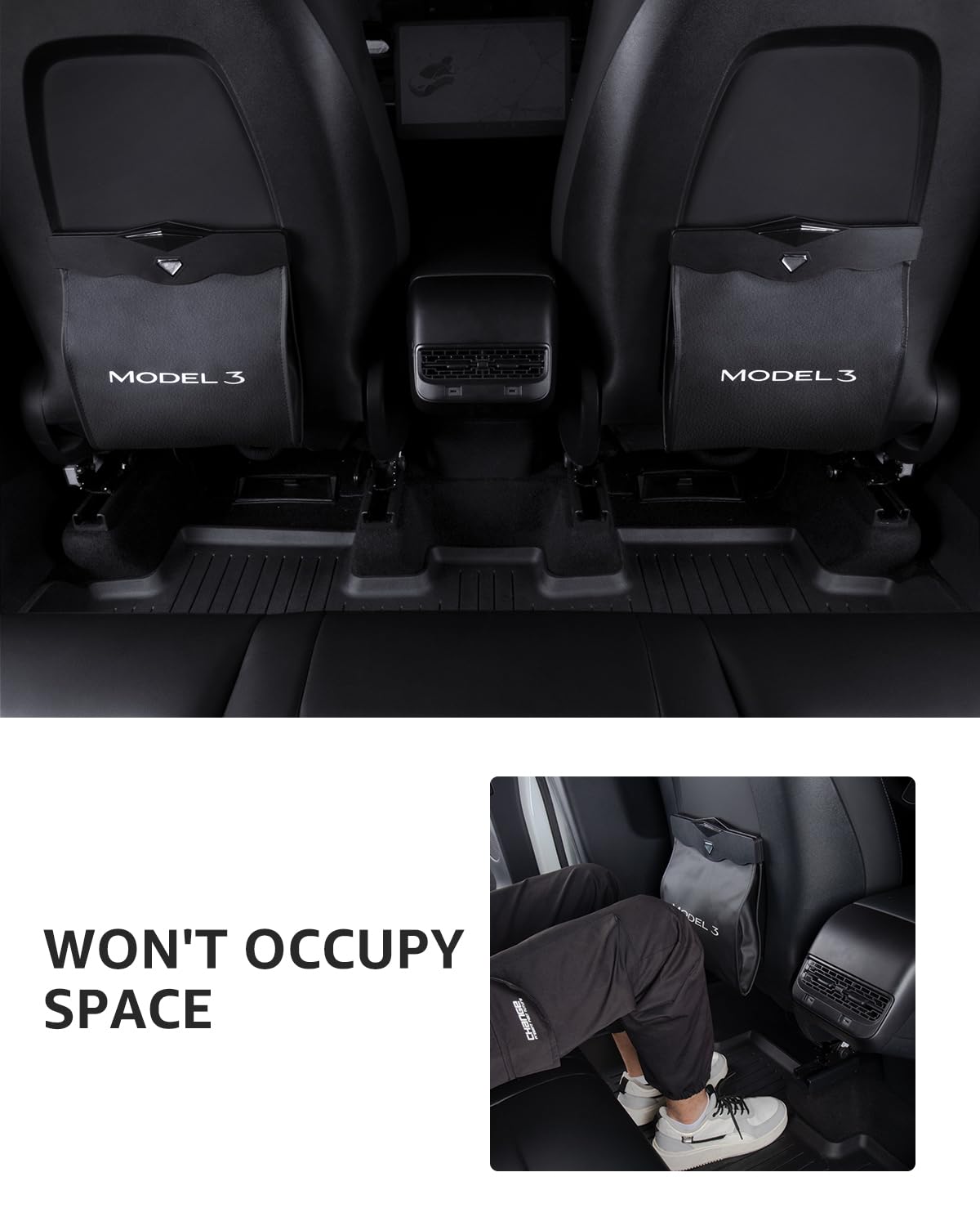 Motrobe Trash Can for Tesla Model 3 2017-2023 Garbage Bag [Strong Magnetic Buckle] with LED Light 1PCS Backseat Hanging Garbage Bin Waterproof Faux Leather Model 3 Interior Accessories 2.5 Gallons